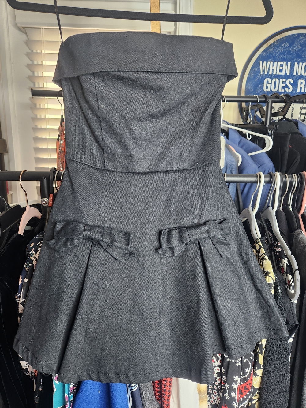 Altar'd State Black Strapless A-Line Mini Dress with Bow Details